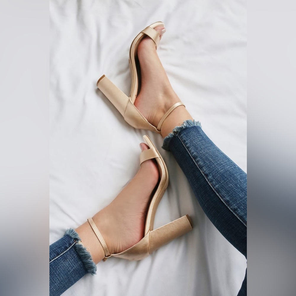 LULUS Satin Ankle Strap Block Heels